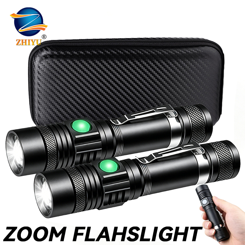 Outdoor Lighting Lumen - T6 LED Rechargeable Flashlight,18650 Zoomable Torch,