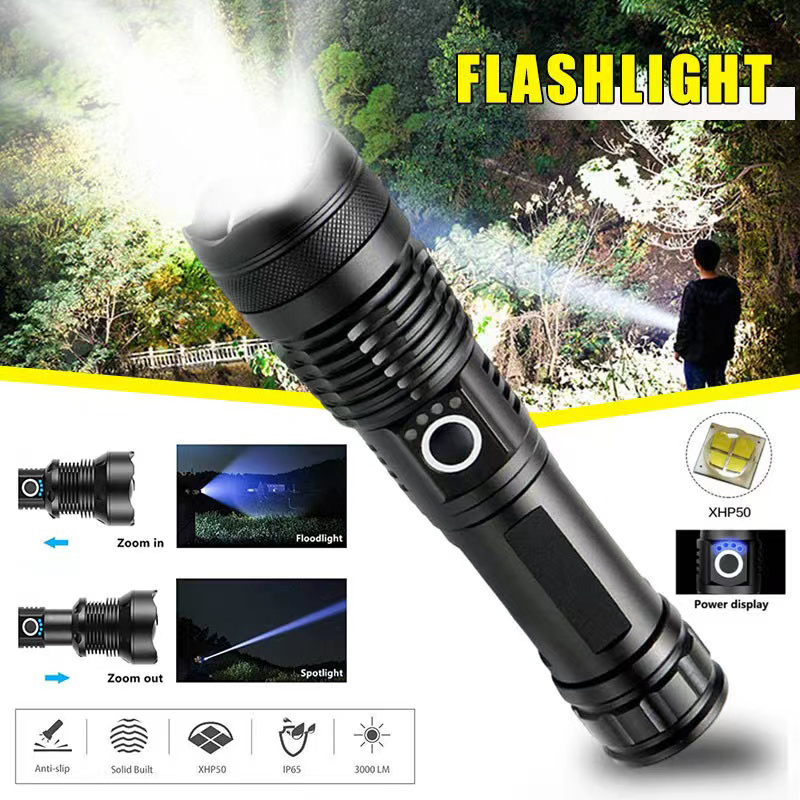 Outdoor Lighting Lumen - High Power XHP70 Led Flashlight USB-C