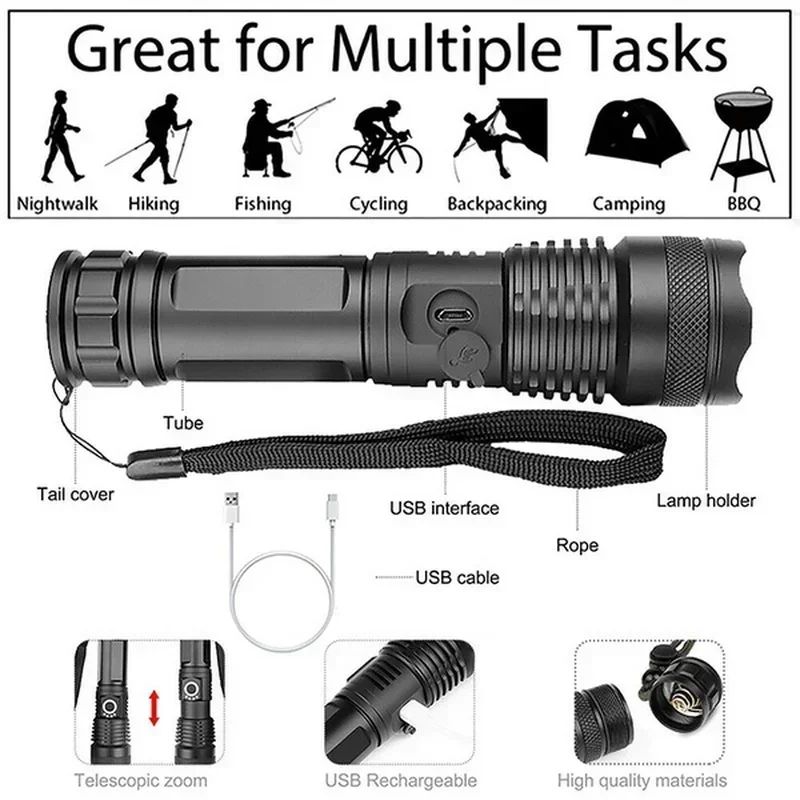 High Power XHP70 Led Flashligh - Outdoor Lighting Lumen recension och pris